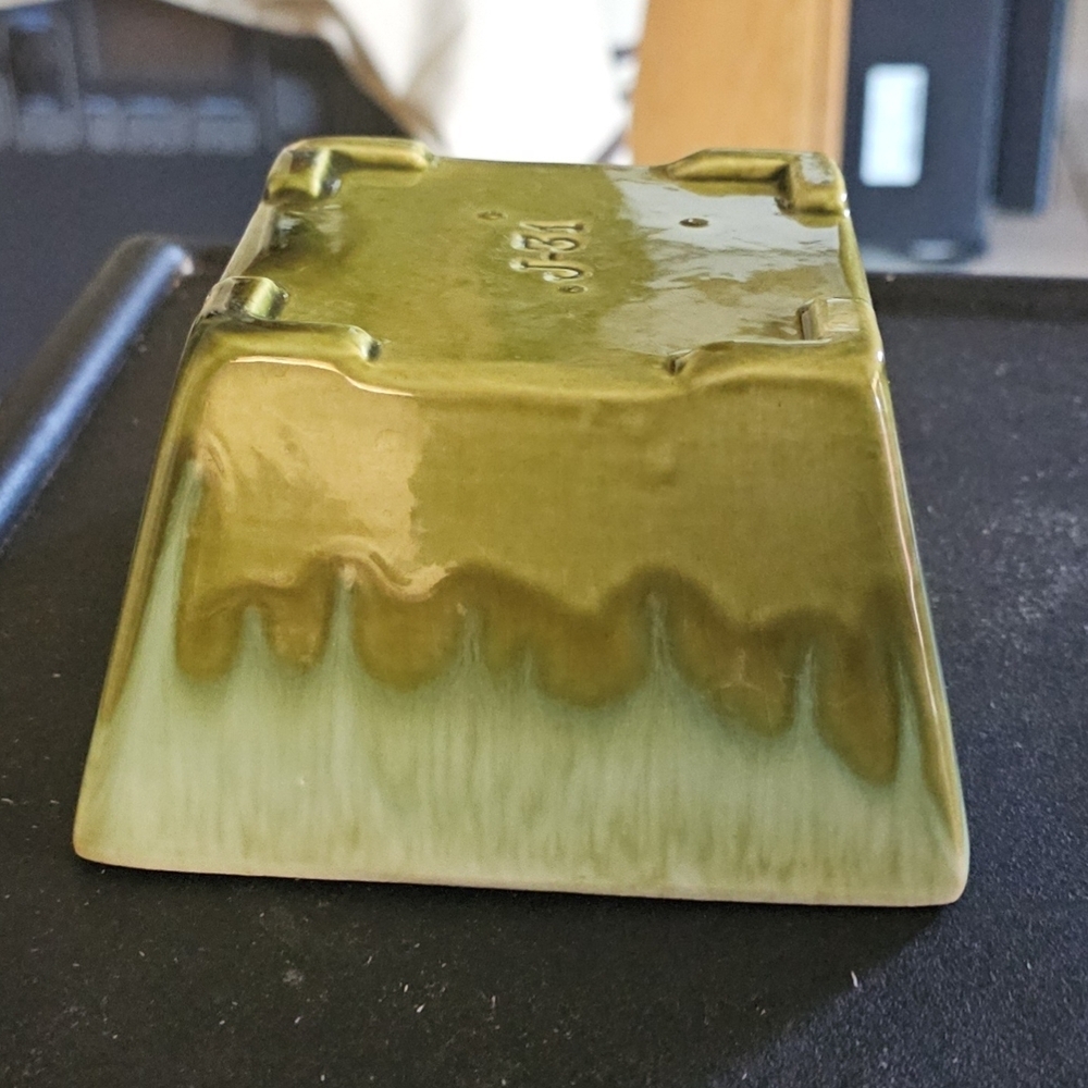 Drip Glaze Green Ceramic Square Bowl Planter - Picture 4 of 8